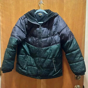 Puffer coat with hood size large. 14/16